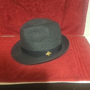 Black Straw Fedora with Gold Bee Pin